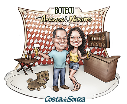 caricatura boteco festa casal