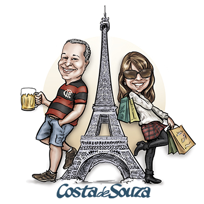 caricatura casa paris namorados eiffel