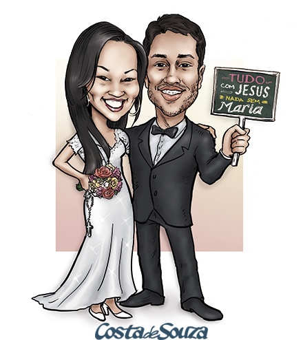 caricatura casamento noivos igreja