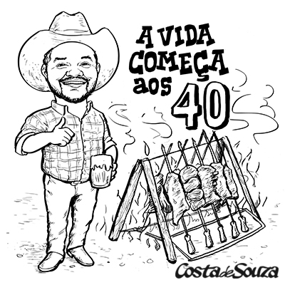 caricatura churrasco aniversario 40 anos