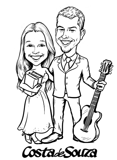 caricatura casamento noivos preto branco