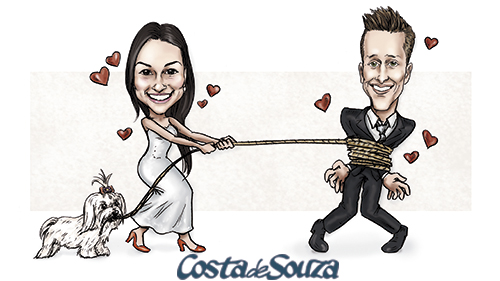 caricatura noivo noiva convite