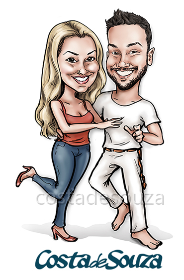 caricatura casal aniversario capoeira