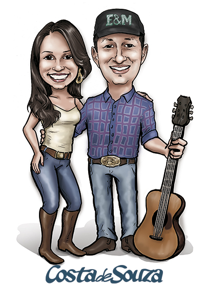 caricatura casamento casal violão