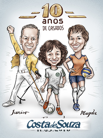 caricatura família aniversário casamento