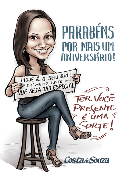 caricatura aniversário presente quadro
