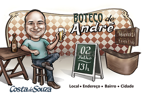 caricatura aniversário festa boteco bar
