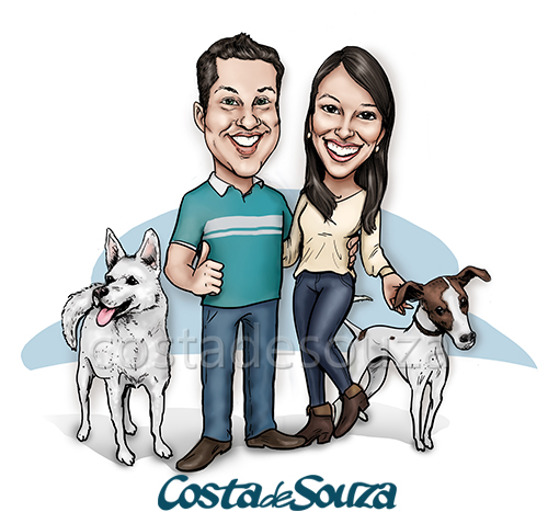 caricatura casal namorados cachorro