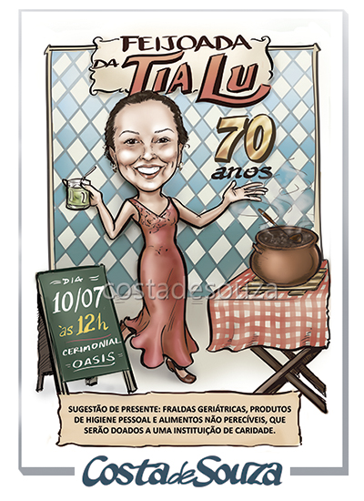 caricatura feijoada aniversário 70
