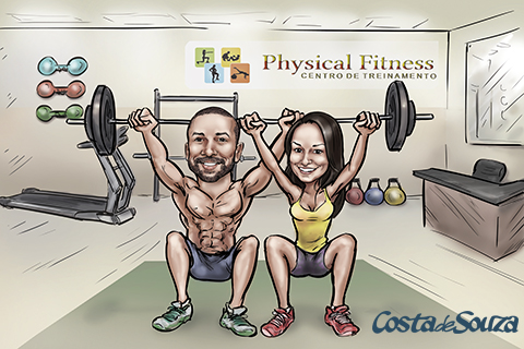 caricatura namorados academia presente