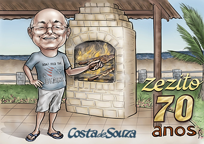 Caricatura aniversario 70 anos churrasco