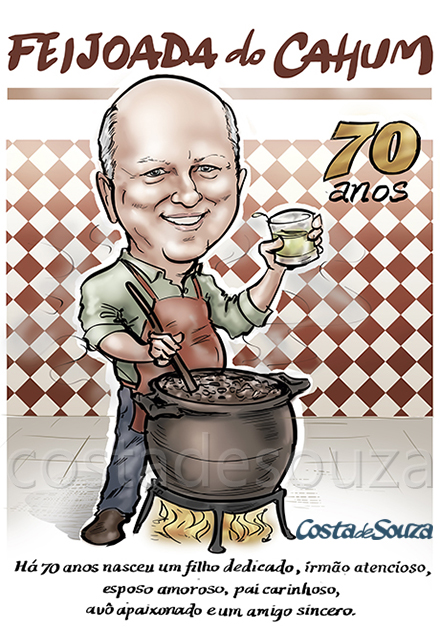 caricatura aniversario feijoada boteco