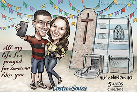 caricatura-namorados-igreja-presente