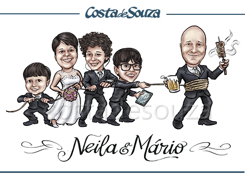 caricatura-noivos-filhos-casamento