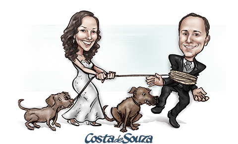 caricatura-noivos-casamento-cachorro
