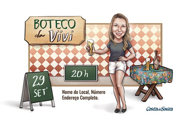 caricatura aniversário boteco convite